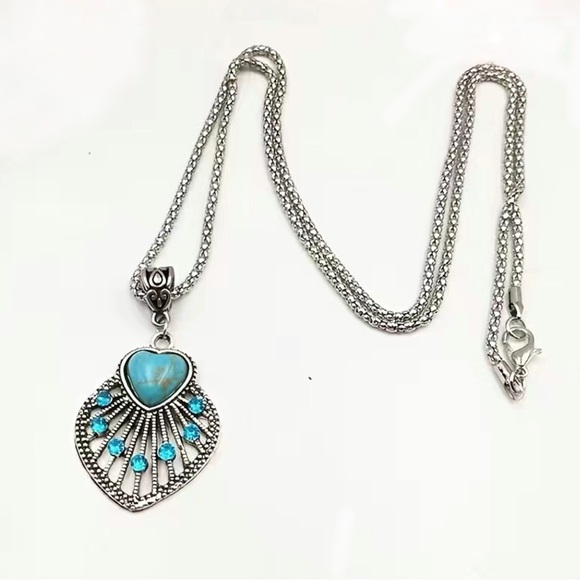 Boho Chic Necklace Southwestern Turquoise Silver Vibe Pendant Chain Gift Pouch - Picture 4 of 16